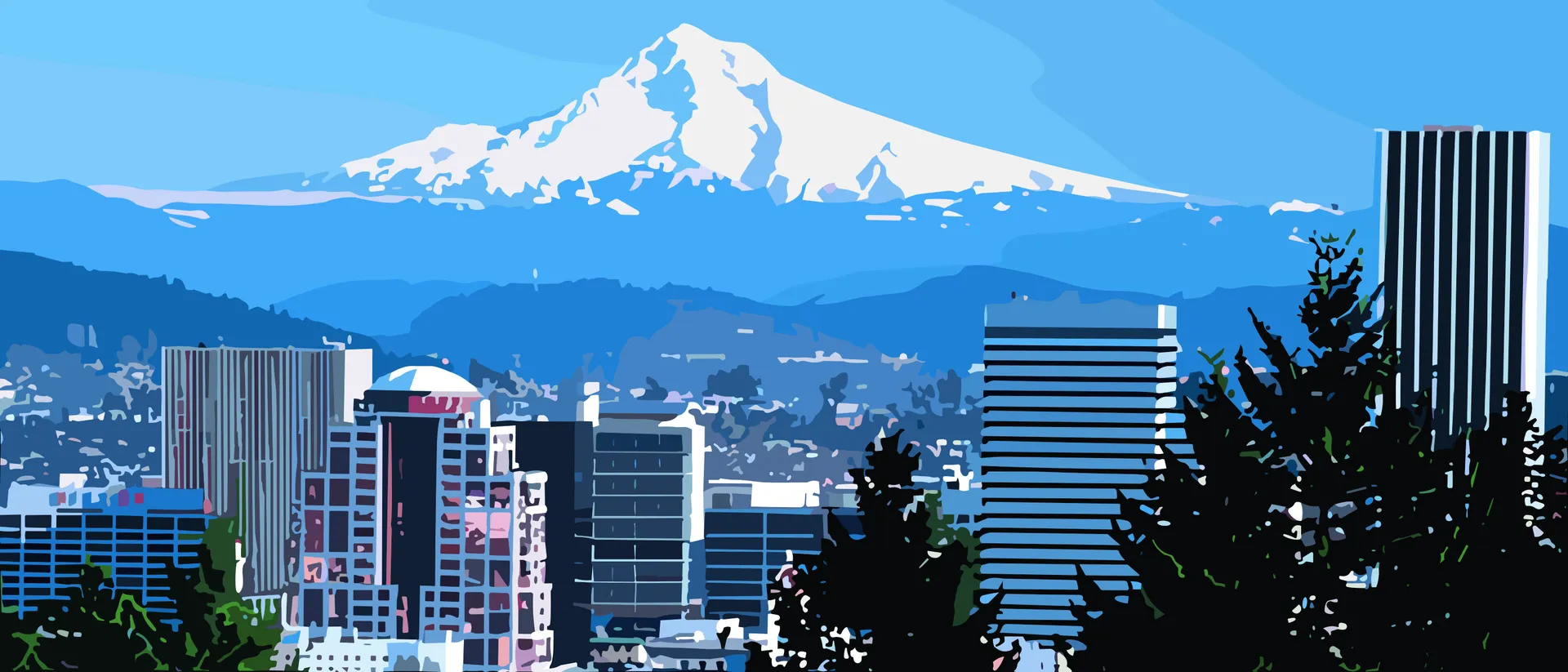 Mt. Hood rising behind the downtown Portland skyline